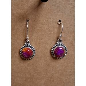Pink Spiny Oyster Dangle Earrings, Closed Back, 925 SS, Southwest Style
